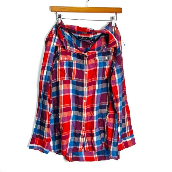 Lauren Ralph Lauren Plaid Button Down Shirt Top Long Sleeve size XL - Picture 1 of 7